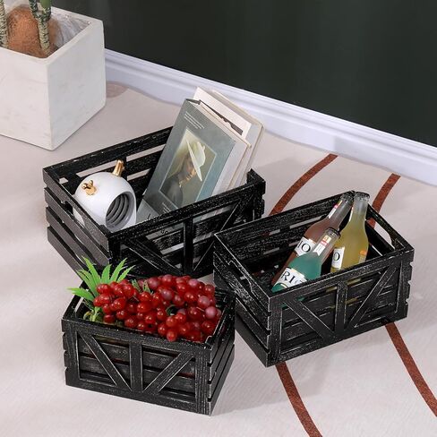 Storage Crates Nesting Wooden Boxes 3 Pack,Wood Storage Crates with Handles,Rustic Farmhouse Decorative Storage Boxes,Wooden Storage Container for Display in Saudi Arabia