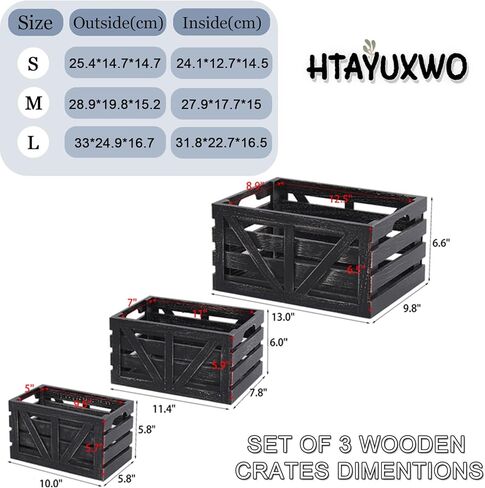 Storage Crates Nesting Wooden Boxes 3 Pack,Wood Storage Crates with Handles,Rustic Farmhouse Decorative Storage Boxes,Wooden Storage Container for Display in Saudi Arabia