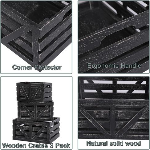 Storage Crates Nesting Wooden Boxes 3 Pack,Wood Storage Crates with Handles,Rustic Farmhouse Decorative Storage Boxes,Wooden Storage Container for Display in Saudi Arabia