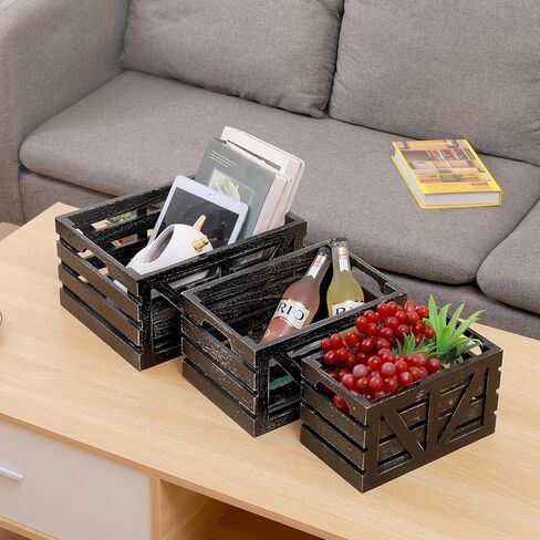 Storage Crates Nesting Wooden Boxes 3 Pack,Wood Storage Crates with Handles,Rustic Farmhouse Decorative Storage Boxes,Wooden Storage Container for Display in Saudi Arabia