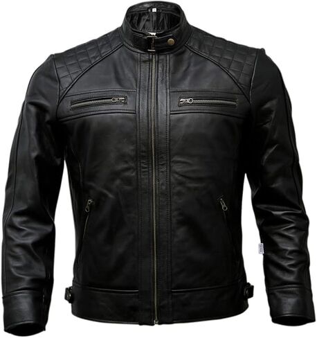 Genuine Leather Men's cafe racer jacket Sheepskin Stand Collar Trucker real leather Jacket in Saudi Arabia