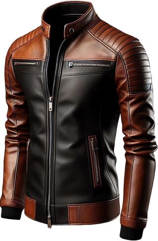Genuine Leather Men's cafe racer jacket Sheepskin Stand Collar Trucker real leather Jacket in Saudi Arabia