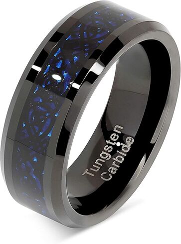 100S JEWELRY Tungsten Rings for Men Wedding Band Black Plated Celtic Dragon Inlaid Size 8-15 in Saudi Arabia