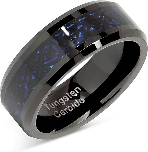 100S JEWELRY Tungsten Rings for Men Wedding Band Black Plated Celtic Dragon Inlaid Size 8-15 in Saudi Arabia