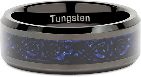 100S JEWELRY Tungsten Rings for Men Wedding Band Black Plated Celtic Dragon Inlaid Size 8-15 in Saudi Arabia