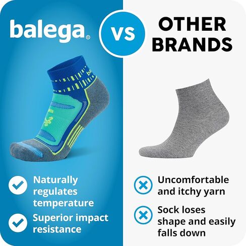 جوارب الجري الرياضية Balega Blister Resist Performance Quarter للرجال والنساء (3 أزواج)، مقاس X-Large، رمادي/أزرق in Kuwait