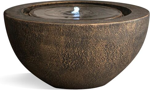 XBrand 19.8" W Round Sphere Water Fountain Indoor Outdoor with LED Light, Polyresin Bubbler Feature for Patio Garden Yard Home Décor, Bronze in Saudi Arabia