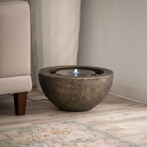 XBrand 19.8" W Round Sphere Water Fountain Indoor Outdoor with LED Light, Polyresin Bubbler Feature for Patio Garden Yard Home Décor, Bronze in Saudi Arabia