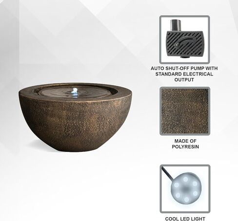 XBrand 19.8" W Round Sphere Water Fountain Indoor Outdoor with LED Light, Polyresin Bubbler Feature for Patio Garden Yard Home Décor, Bronze in Saudi Arabia
