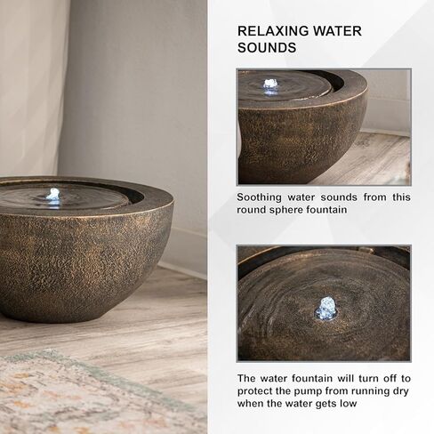 XBrand 19.8" W Round Sphere Water Fountain Indoor Outdoor with LED Light, Polyresin Bubbler Feature for Patio Garden Yard Home Décor, Bronze in Saudi Arabia