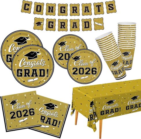 Graduation Party Supplies Gatherfun 2024 Graduation Party Dinnerware Set Purple Disposable Paper Plates Napkins Cups Tablecloth Banner for Congrats Grad Party Decorations, Serve 25 in Saudi Arabia