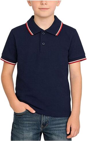 Kids School Uniforms Boys Casual Short Sleeve Lapel Button Closure Blouse Back to School Pullover Shirts Size 2-13 in Saudi Arabia
