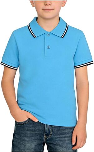 Kids School Uniforms Boys Casual Short Sleeve Lapel Button Closure Blouse Back to School Pullover Shirts Size 2-13 in Saudi Arabia