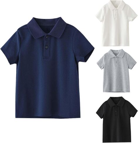 Boys Uniform Shirt Casual Solid Color Short Sleeve Soft Collared Blouses Trendy Summer Back to School Tops Size 1-14 in Kuwait