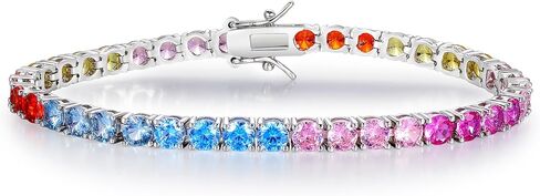 GEMSME 4.0MM Tennis Bracelet for Women-Rainbow Cubic Zirconia Bracelet,14K White/Yellow Gold Plated Multi Colored Round Cut CZ Tennis Link for Jewelry Gift in Saudi Arabia