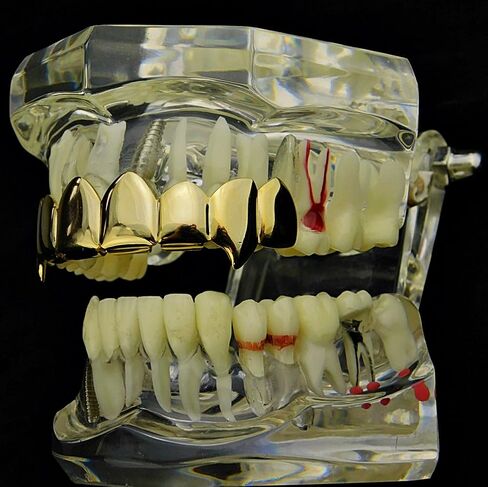 فانغ جريلز مطلية بالذهب عيار 14 قيراط 8 أنياب أسنان علوية ثماني قطع من الرخويات الهيب هوب مصاص دماء الفم الشوايات in Kuwait