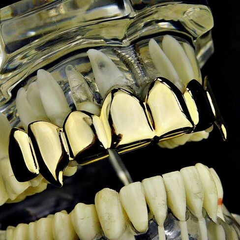 فانغ جريلز مطلية بالذهب عيار 14 قيراط 8 أنياب أسنان علوية ثماني قطع من الرخويات الهيب هوب مصاص دماء الفم الشوايات in Kuwait