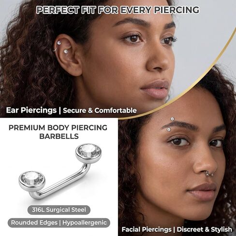 14G Tragus Piercing Jewelry, CZ Flat Bar Anti Eyebrow Piercing Jewelry, Internally Threaded Staple Bar Piercings Jewelrys, for Eyebrows and Collarbone in Saudi Arabia