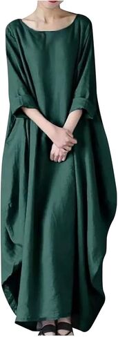 Solid Loose Long Maxi Dress Women's Summer Casual Cotton Linen Caftan Plus Loose Dresses 2025 Trendy Spring Clothes in Saudi Arabia