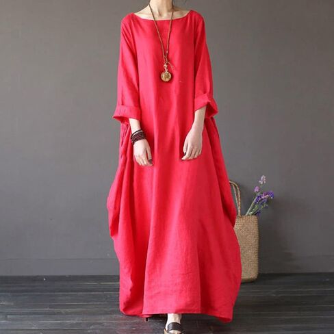 Solid Loose Long Maxi Dress Women's Summer Casual Cotton Linen Caftan Plus Loose Dresses 2025 Trendy Spring Clothes in Saudi Arabia