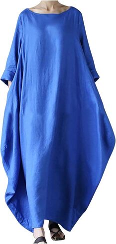 Solid Loose Long Maxi Dress Women's Summer Casual Cotton Linen Caftan Plus Loose Dresses 2025 Trendy Spring Clothes in Saudi Arabia