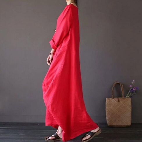 Solid Loose Long Maxi Dress Women's Summer Casual Cotton Linen Caftan Plus Loose Dresses 2025 Trendy Spring Clothes in Saudi Arabia