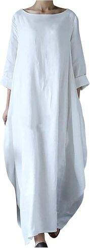Solid Loose Long Maxi Dress Women's Summer Casual Cotton Linen Caftan Plus Loose Dresses 2025 Trendy Spring Clothes in Saudi Arabia