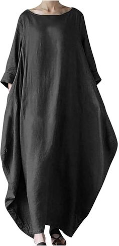 Solid Loose Long Maxi Dress Women's Summer Casual Cotton Linen Caftan Plus Loose Dresses 2025 Trendy Spring Clothes in Saudi Arabia