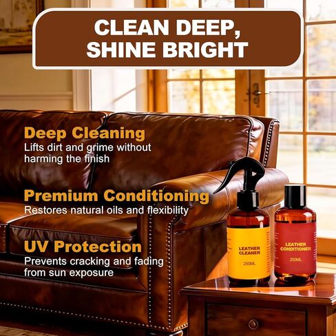 منظف ​​وبلسم جلد للأريكة: مجموعة العناية الكاملة بخطوتين للأثاث الداخلي للسيارة وحقائب الأحذية والأريكة والسترات in Kuwait