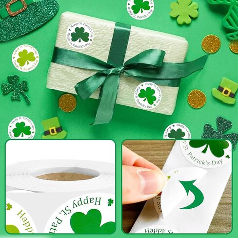 ملصقات يوم القديس باتريك، ملصقات شامروك، 1.5 بوصة × 1.5 بوصة 500 قطعة لكل لفة، زينة يوم القديس باتريك (أخضر) in Kuwait