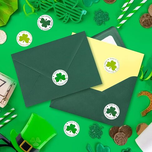 ملصقات يوم القديس باتريك، ملصقات شامروك، 1.5 بوصة × 1.5 بوصة 500 قطعة لكل لفة، زينة يوم القديس باتريك (أخضر) in Kuwait
