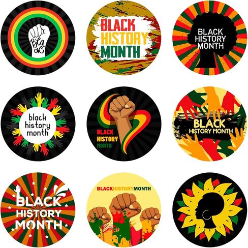 20 Sheets Black History Month Stickers Decals BHM Party Favors Black History Party Supplies African American Heritage Party Circle Sticker Labels | African American Festival Decorations in Kuwait