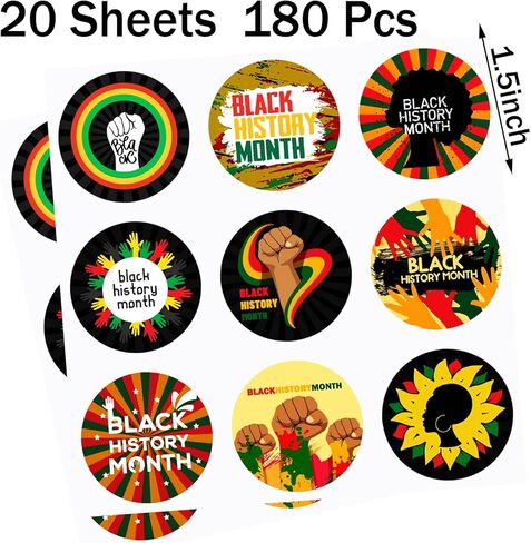 20 Sheets Black History Month Stickers Decals BHM Party Favors Black History Party Supplies African American Heritage Party Circle Sticker Labels | African American Festival Decorations in Kuwait