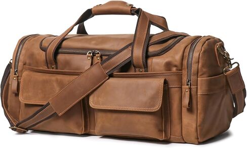 Men's Leather Duffel Bags Sport Vintage Travel Gym Bag Weekender Overnight Classic Gift Genuine Carry on Bag (Brown, 22 Inch) in Saudi Arabia