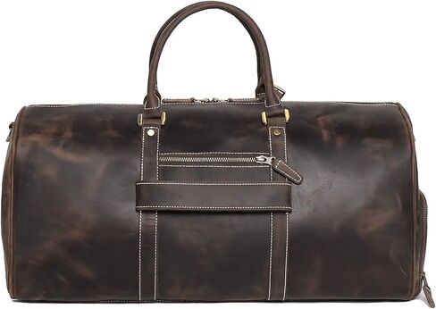 Men's Leather Duffel Bags Sport Vintage Travel Gym Bag Weekender Overnight Classic Gift Genuine Carry on Bag (Brown, 22 Inch) in Saudi Arabia