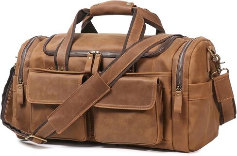 Men's Leather Duffel Bags Sport Vintage Travel Gym Bag Weekender Overnight Classic Gift Genuine Carry on Bag (Brown, 22 Inch) in Saudi Arabia