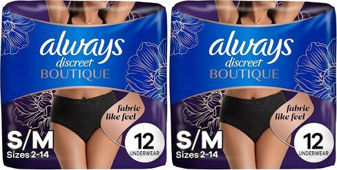 ملابس داخلية نسائية من Always Discreet Boutique لسلس البول وما بعد الولادة للنساء، أقصى قدر من الحماية، مقاس XL، أسود، 9 قطع in Kuwait