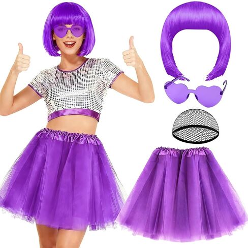 PLULON الأخضر بوب شعر مستعار Tutus القلب النظارات الشمسية للنساء زي، البوب ​​النيون مع الانفجارات مضحك الباروكات منتفخ Tutus لعيد القديس باتريك ديسكو العازبة عيد الميلاد عيد الهالوين مهرجانات الموسيقى in Saudi Arabia
