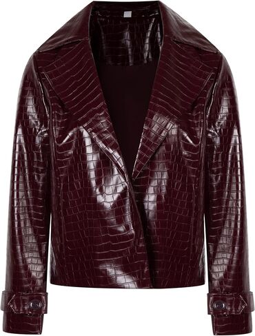 Crocodile Embossed Faux Leather Jacket, Burgundy,Black, Notched Collar, Belted Cuffs in Saudi Arabia