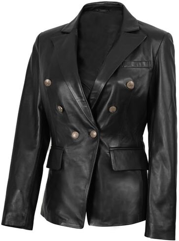 Blingsoul Double Breasted Leather Blazer Womens – Stylish Real Lambskin Casual Leather Coat For Women in Saudi Arabia