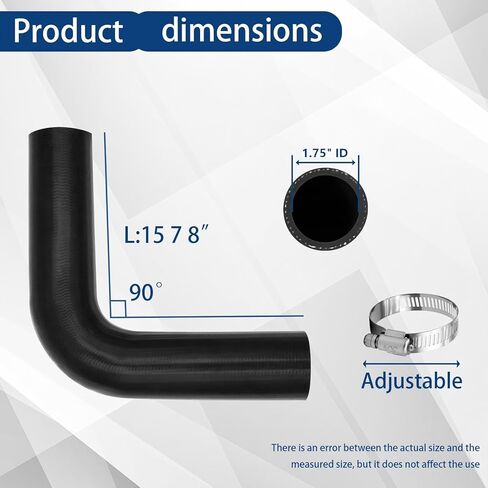 1 3/4 inch Fuel Filler Neck Hose With 4 Clamps, 15 7/8" Length Reinforced Gas Tank Hose (90 Degree, 1.75" ID) in Kuwait