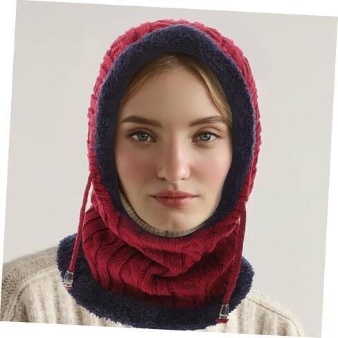 Neck Warmer Hat with Scarf Unisex Knitted Thickened Cap for Outdoor Activities Comfortable Fit for Skiing Cycling Running and Hiking Red in Saudi Arabia