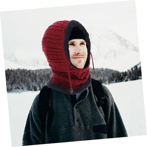 Neck Warmer Hat with Scarf Unisex Knitted Thickened Cap for Outdoor Activities Comfortable Fit for Skiing Cycling Running and Hiking Red in Saudi Arabia