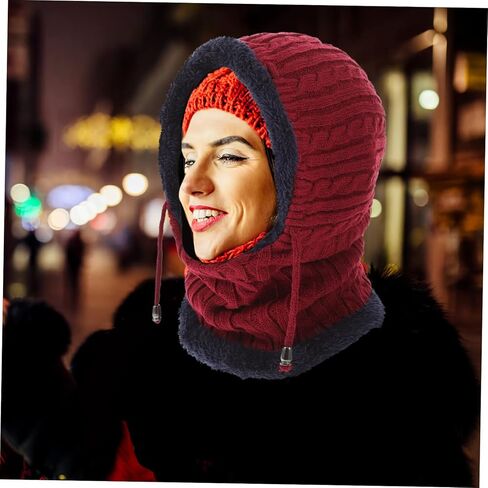 Neck Warmer Hat with Scarf Unisex Knitted Thickened Cap for Outdoor Activities Comfortable Fit for Skiing Cycling Running and Hiking Red in Saudi Arabia