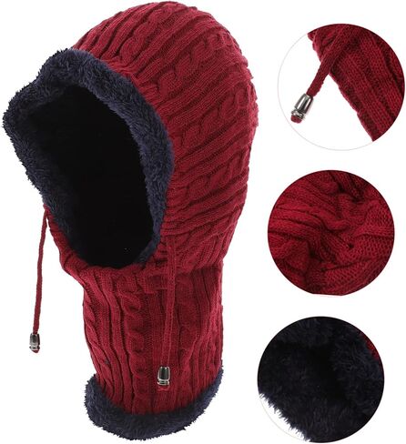 Neck Warmer Hat with Scarf Unisex Knitted Thickened Cap for Outdoor Activities Comfortable Fit for Skiing Cycling Running and Hiking Red in Saudi Arabia