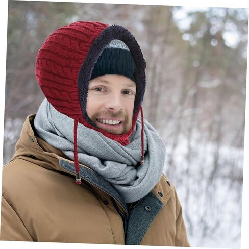 Neck Warmer Hat with Scarf Unisex Knitted Thickened Cap for Outdoor Activities Comfortable Fit for Skiing Cycling Running and Hiking Red in Saudi Arabia