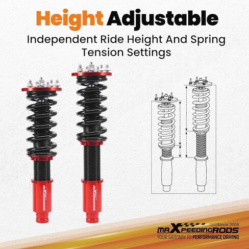 maxpeedingrods Coilovers لهوندا أكورد 2008-2012، لـ Acura TSX 2009-2014، طقم تعليق كويلوفر قابل للتعديل، طقم خفض ممتص الصدمات مسبقًا، أحمر in Kuwait