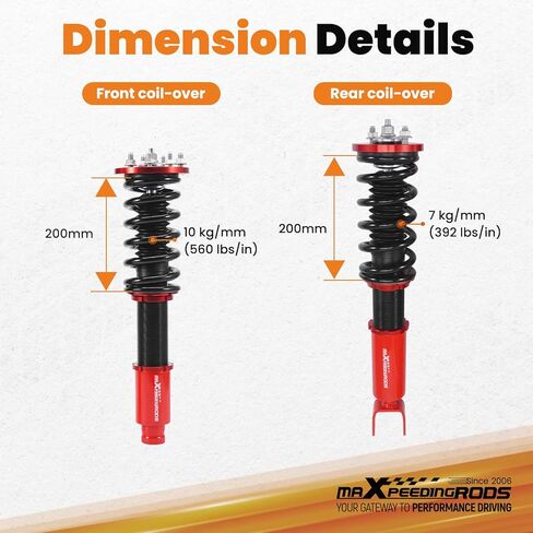 maxpeedingrods Coilovers لهوندا أكورد 2008-2012، لـ Acura TSX 2009-2014، طقم تعليق كويلوفر قابل للتعديل، طقم خفض ممتص الصدمات مسبقًا، أحمر in Kuwait
