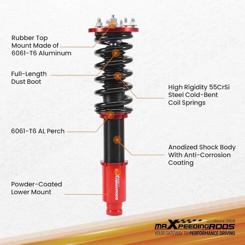 maxpeedingrods Coilovers لهوندا أكورد 2008-2012، لـ Acura TSX 2009-2014، طقم تعليق كويلوفر قابل للتعديل، طقم خفض ممتص الصدمات مسبقًا، أحمر in Kuwait