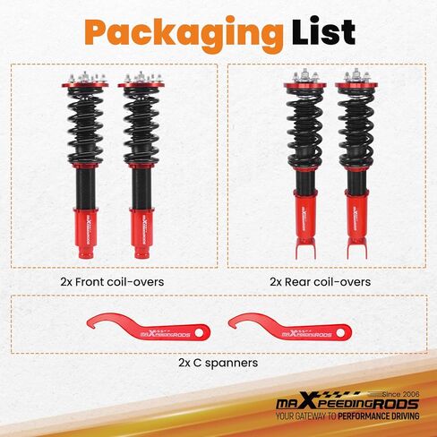 maxpeedingrods Coilovers لهوندا أكورد 2008-2012، لـ Acura TSX 2009-2014، طقم تعليق كويلوفر قابل للتعديل، طقم خفض ممتص الصدمات مسبقًا، أحمر in Kuwait